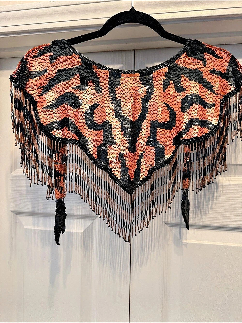 Orange & Black Beaded Fringe Cape Like New